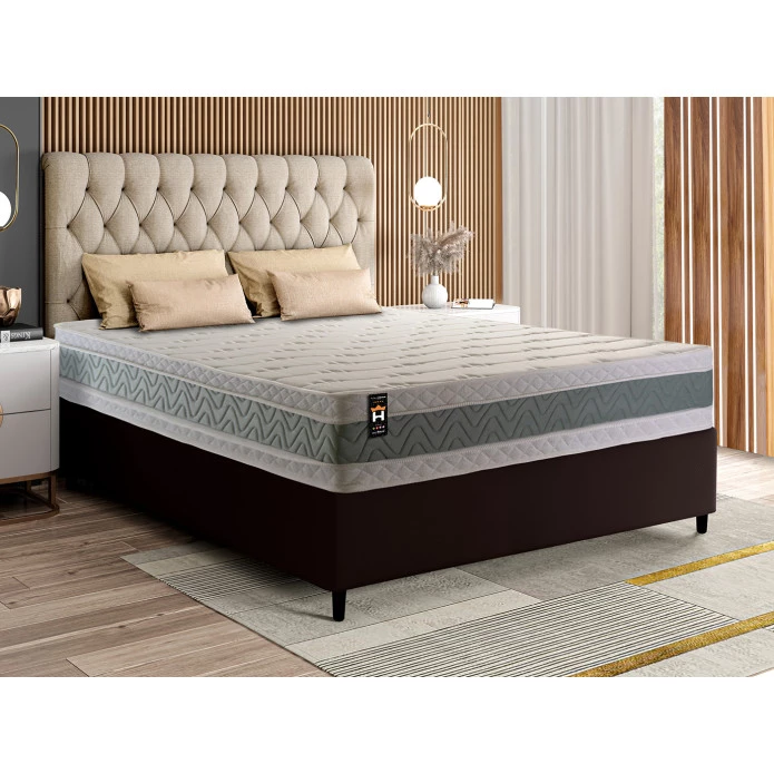 Conjunto Cama Box Espuma Oxford Verde Casal 138x188x67