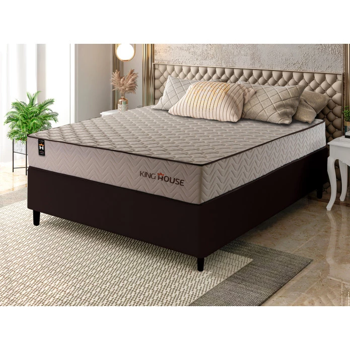 Conjunto Cama Box Espuma San Diego Bege Casal 138x188x67