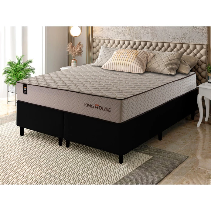 Conjunto Cama Box Espuma San Diego Bege Queen 158x198x67