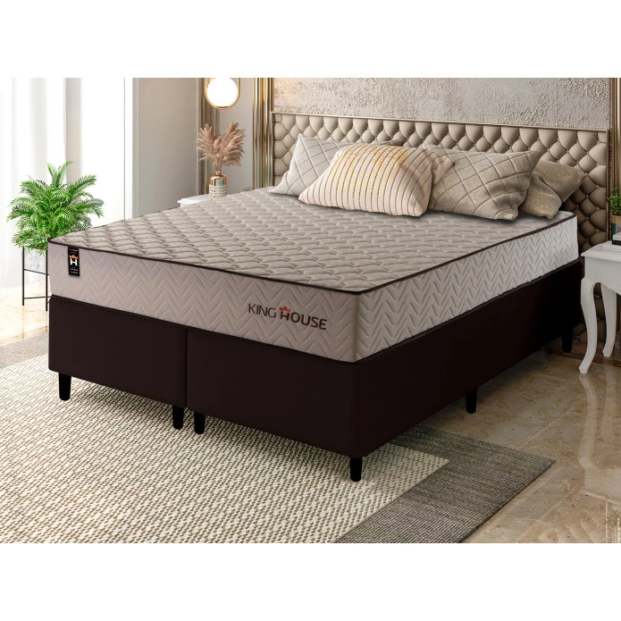 Conjunto Cama Box Espuma San Diego Bege Queen 158x198x67