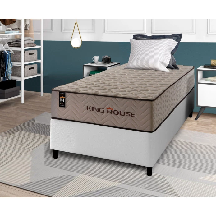 Conjunto Cama Box Espuma San Diego Bege Solteiro 88x188x67