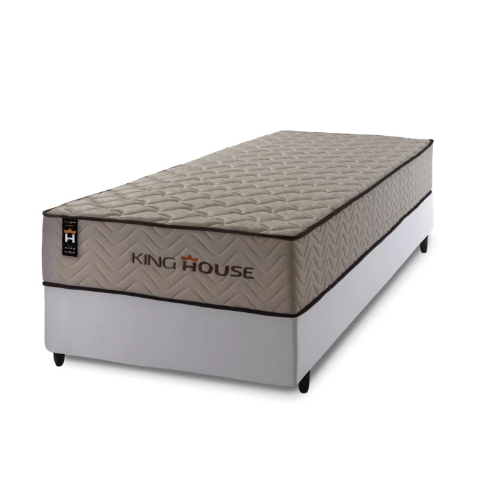 Conjunto Cama Box Espuma San Diego Bege Solteiro 88x188x67
