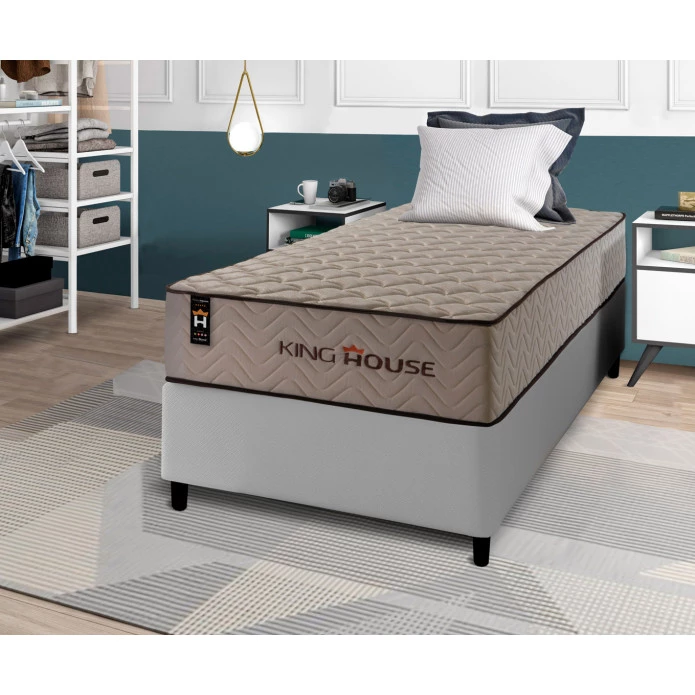 Conjunto Cama Box Espuma San Diego Bege Solteiro 96x203x67
