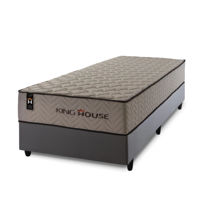 Conjunto Cama Box Espuma San Diego Bege Solteiro 96x203x67