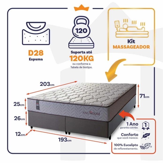 Conjunto Cama Box Magnético King Soft Relax Bege 193x203x63