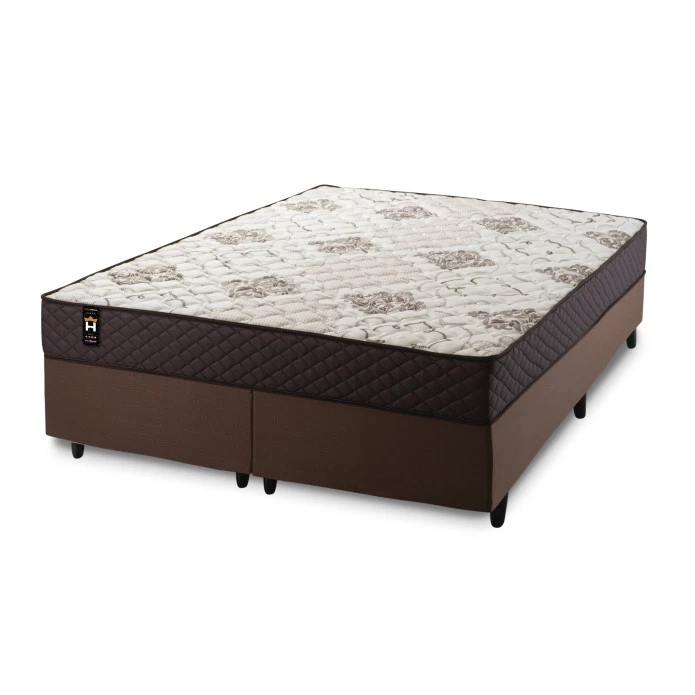 Conjunto Cama Box Molas Ensacadas Allura Marrom Queen 158x198x58