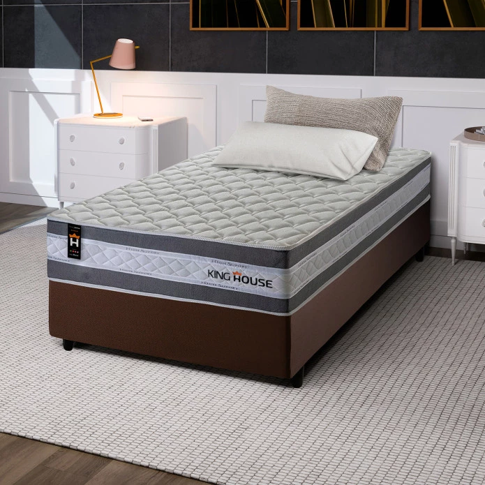 Conjunto Cama Box Molas Ensacadas Alpine Cinza Solteiro 88x188x65