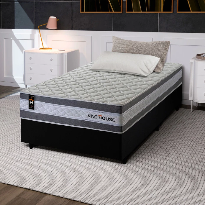 Conjunto Cama Box Molas Ensacadas Alpine Cinza Solteiro 96x203x65