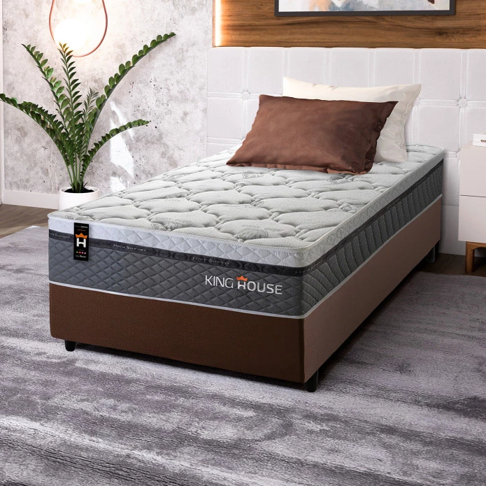 Conjunto Cama Box Molas Ensacadas Benton Cinza Solteiro 88x188x71