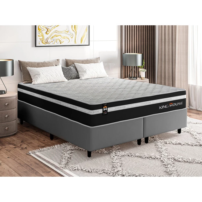 Conjunto Cama Box Molas Ensacadas Durham Preto King 193x203x60