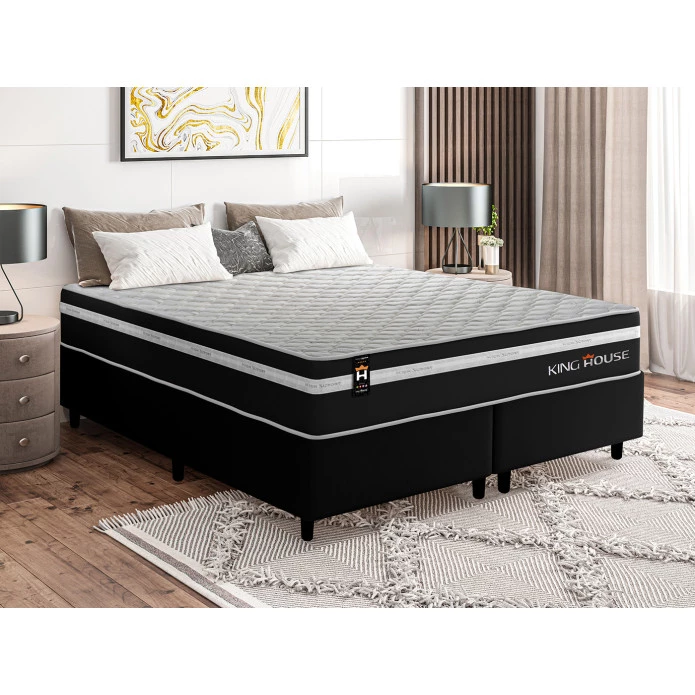 Conjunto Cama Box Molas Ensacadas Durham Preto Queen 158x198x60