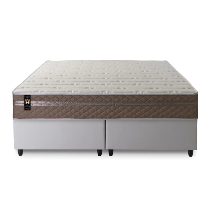 Conjunto Cama Box Molas Ensacadas Georgia Bege King 193x203x60