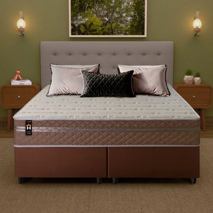Conjunto Cama Box Molas Ensacadas Georgia Bege Queen 158x198x60
