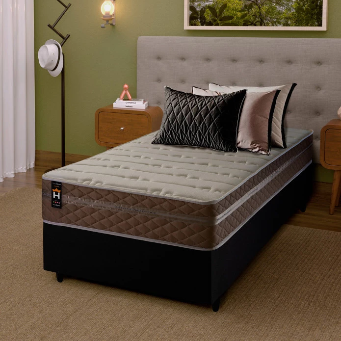 Conjunto Cama Box Molas Ensacadas Georgia Bege Solteiro 88x188x60