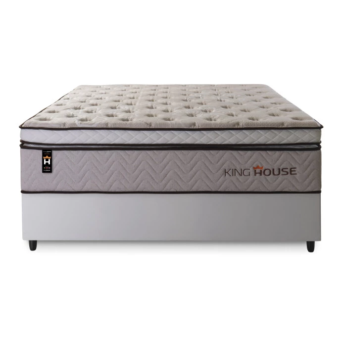 Conjunto Cama Box Molas Ensacadas Liverpool Bege Casal 138x188x73