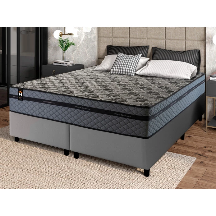 Conjunto Cama Box Molas Ensacadas Montreal Cinza Queen 158x198x64