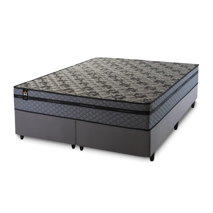 Conjunto Cama Box Molas Ensacadas Montreal Cinza Queen 158x198x64