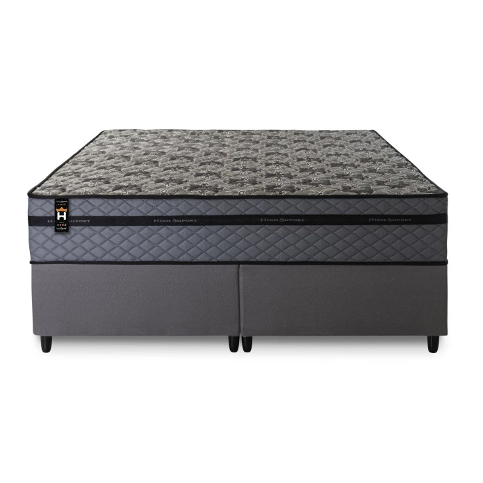 Conjunto Cama Box Molas Ensacadas Montreal Cinza Queen 158x198x64