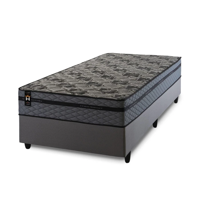 Conjunto Cama Box Molas Ensacadas Montreal Cinza Solteiro 96x203x64