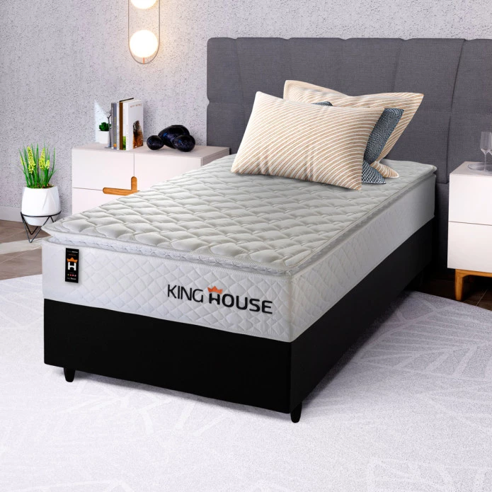 Conjunto Cama Box Molas Ensacadas New Moon Branco Solteiro 88x188x66