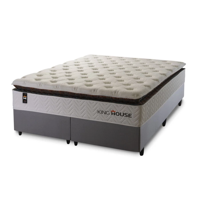 Conjunto Cama Box Molas Ensacadas New York Branco King 193x203x73