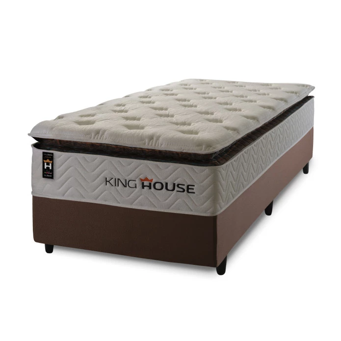 Conjunto Cama Box Molas Ensacadas New York Branco Solteiro 96x203x73