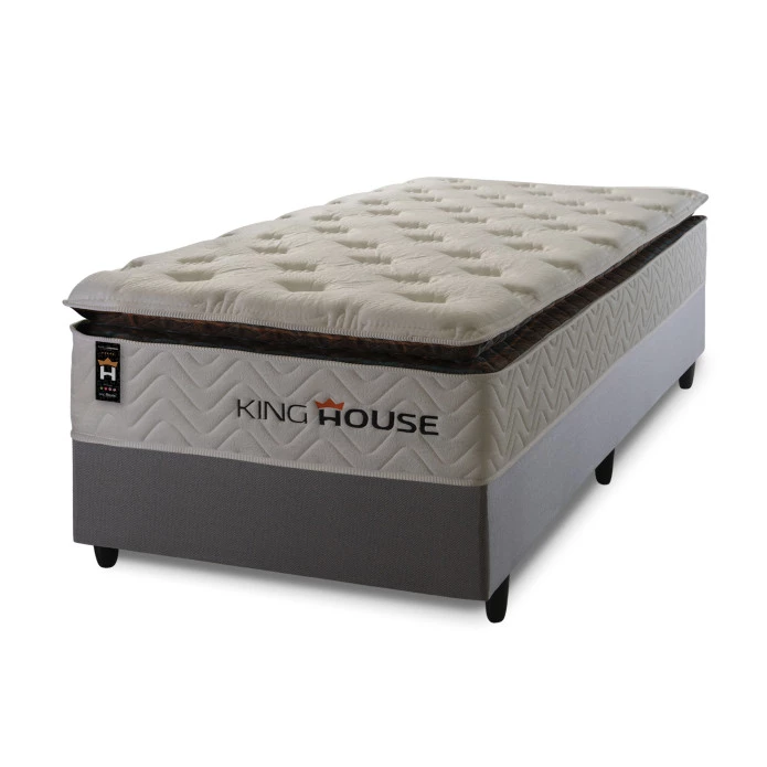 Conjunto Cama Box Molas Ensacadas New York Branco Solteiro 96x203x73