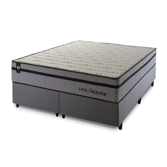 Conjunto Cama Box Molas Ensacadas Preston Cinza King 193x203x71