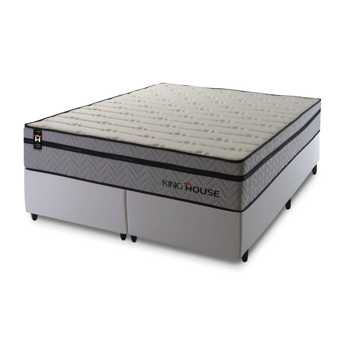Conjunto Cama Box Molas Ensacadas Preston Cinza King 193x203x71