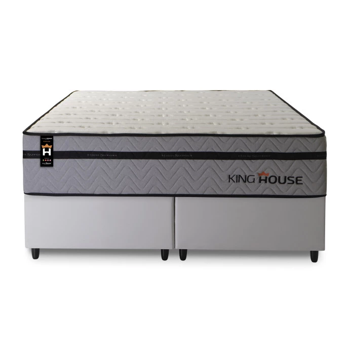 Conjunto Cama Box Molas Ensacadas Preston Cinza King 193x203x71