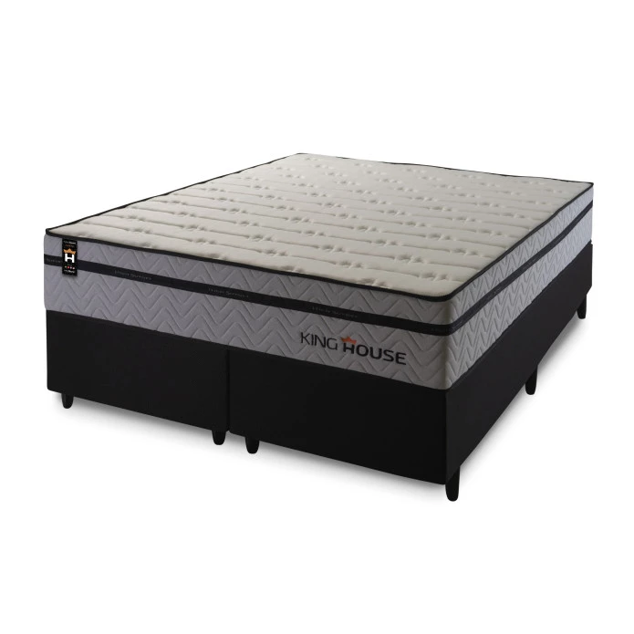 Conjunto Cama Box Molas Ensacadas Preston Cinza Queen 158x198x71