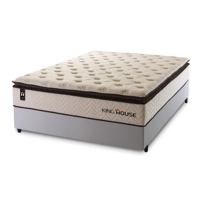 Conjunto Cama Box Molas Ensacadas Quartzo Marrom Casal 138x188x71