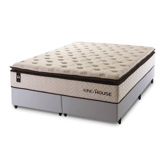 Conjunto Cama Box Molas Ensacadas Quartzo Marrom King 193x203x71