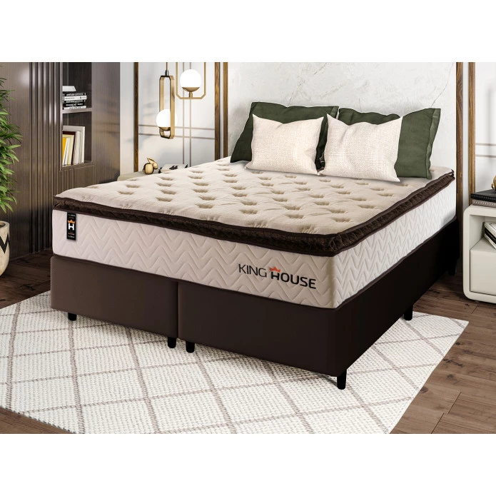 Conjunto Cama Box Molas Ensacadas Quartzo Marrom King 193x203x71