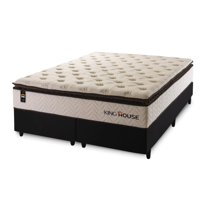 Conjunto Cama Box Molas Ensacadas Quartzo Marrom Queen 158x198x71