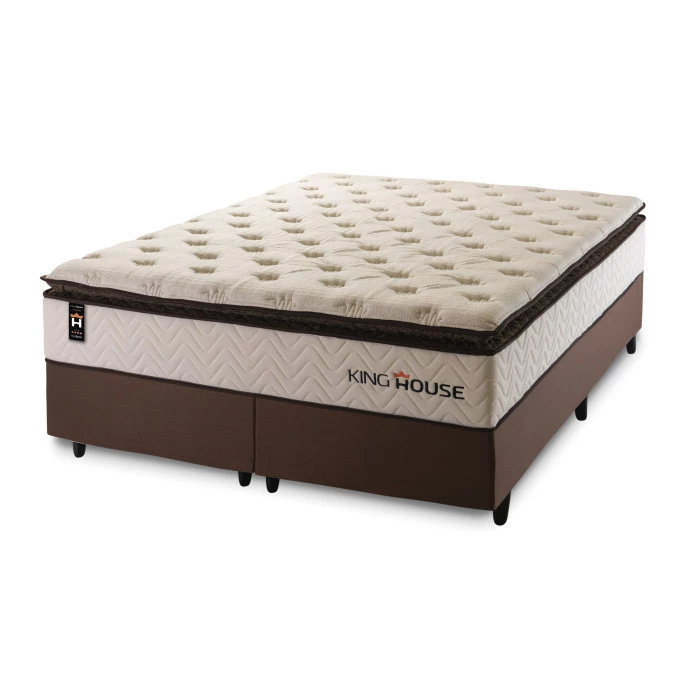 Conjunto Cama Box Molas Ensacadas Quartzo Marrom Queen 158x198x71