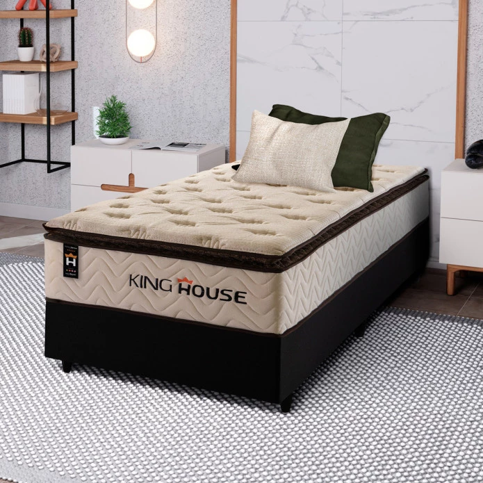 Conjunto Cama Box Molas Ensacadas Quartzo Marrom Solteiro 96x203x71