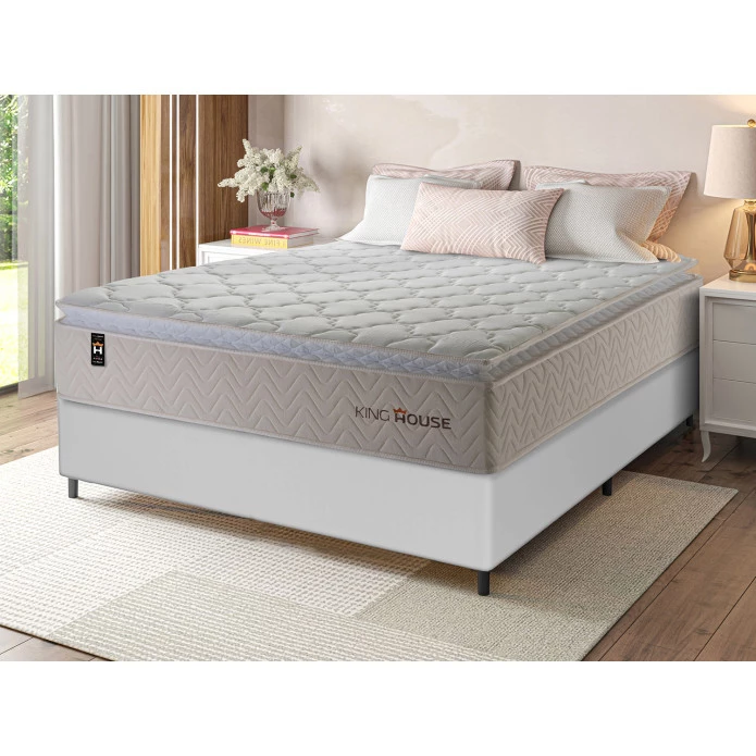 Conjunto Cama Box Molas Ensacadas Roma Bege Casal 138x188x71
