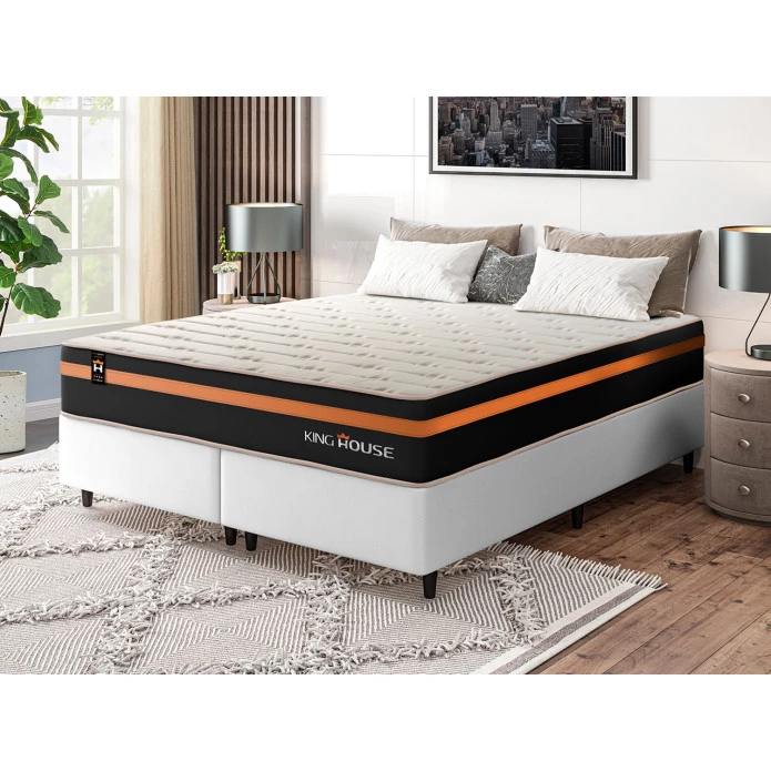 Conjunto Cama Box Molas Ensacadas Sirius Preto King 193x203x65