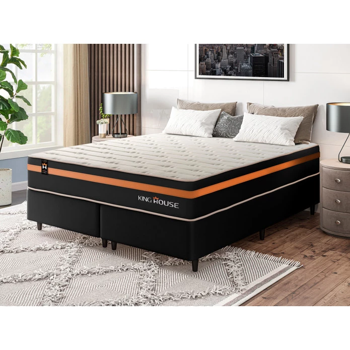 Conjunto Cama Box Molas Ensacadas Sirius Preto Queen 158x198x65