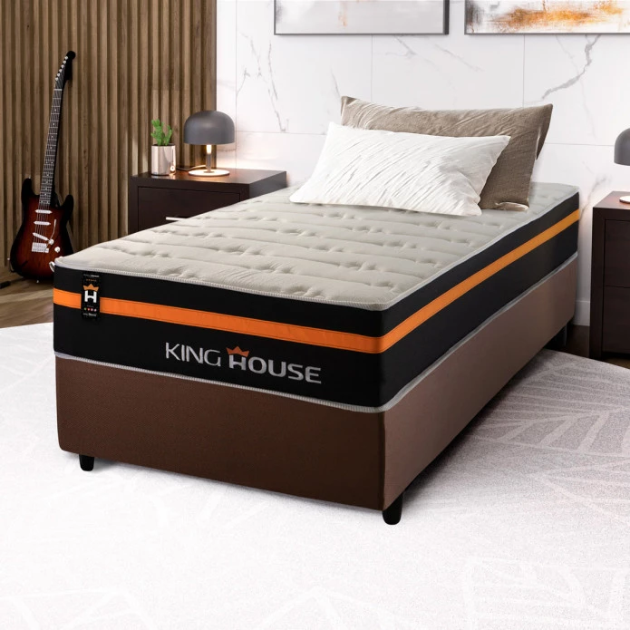 Conjunto Cama Box Molas Ensacadas Sirius Preto Solteiro 88x188x65