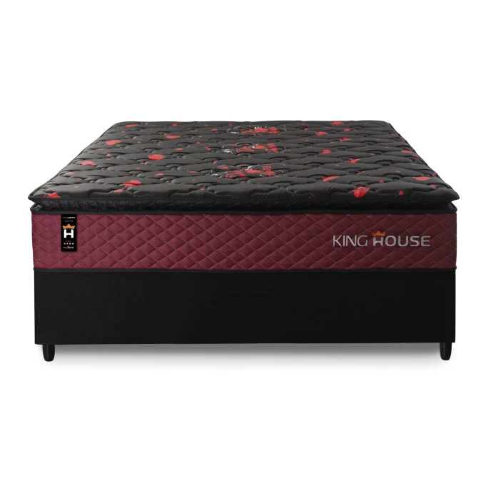 Conjunto Cama Box Molas Ensacadas Toronto Vermelho Casal 138x188x66