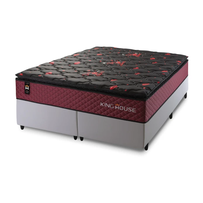 Conjunto Cama Box Molas Ensacadas Toronto Vermelho King 193x203x66