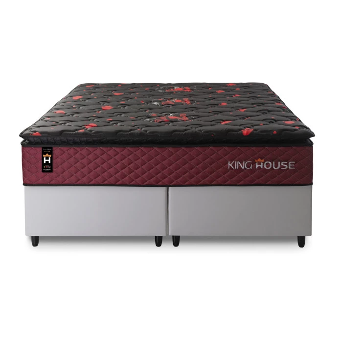Conjunto Cama Box Molas Ensacadas Toronto Vermelho King 193x203x66