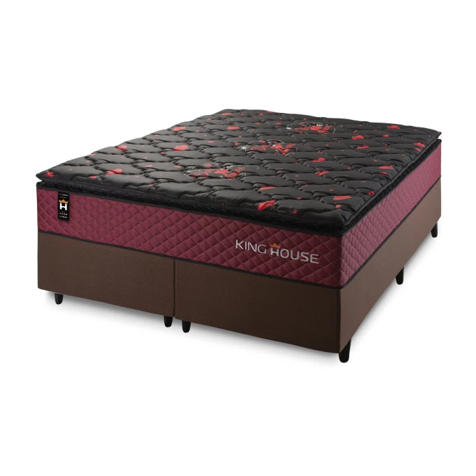 Conjunto Cama Box Molas Ensacadas Toronto Vermelho Queen 158x198x66