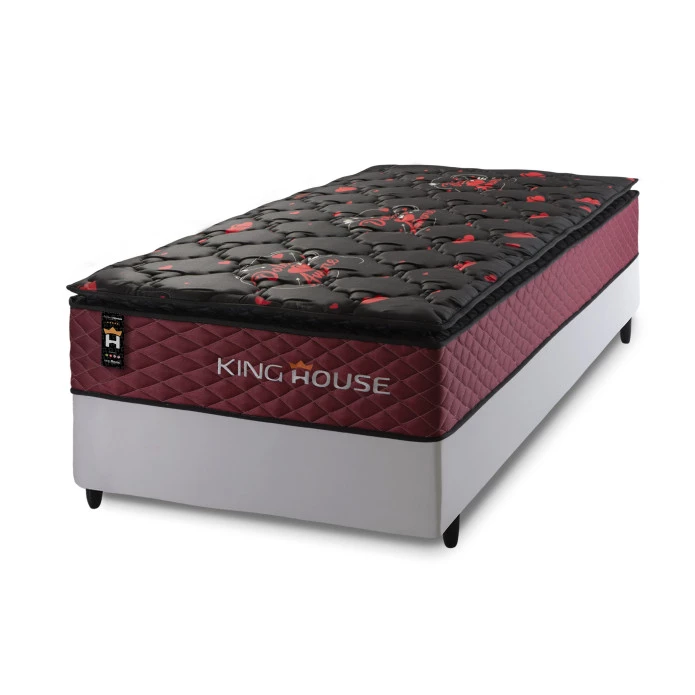 Conjunto Cama Box Molas Ensacadas Toronto Vermelho Solteiro 88x188x66