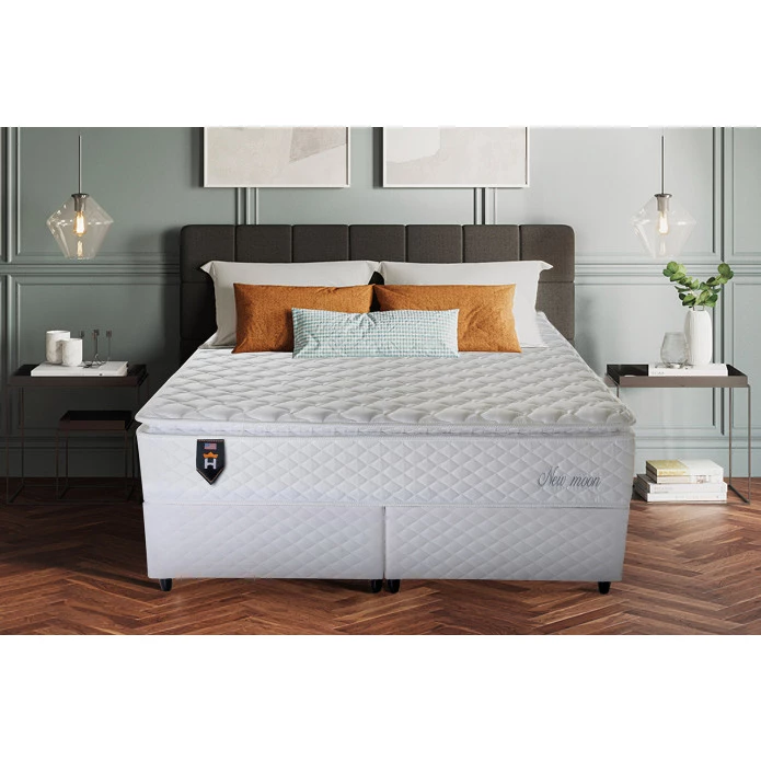 Conjunto Cama Box Queen Size New Moon 158x198x66 Branco Molas Ensacadas 