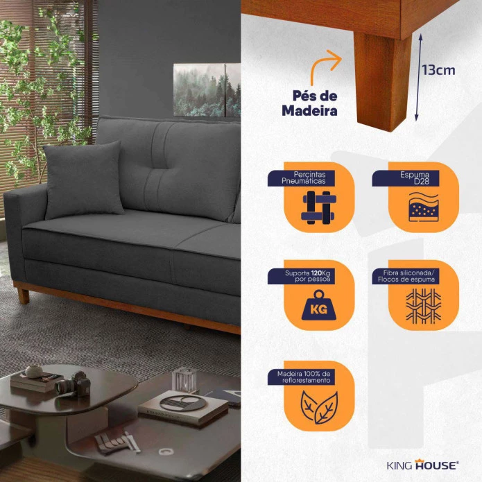 Sofá Living Malibu 2,30m Grafite Bouclê - King House