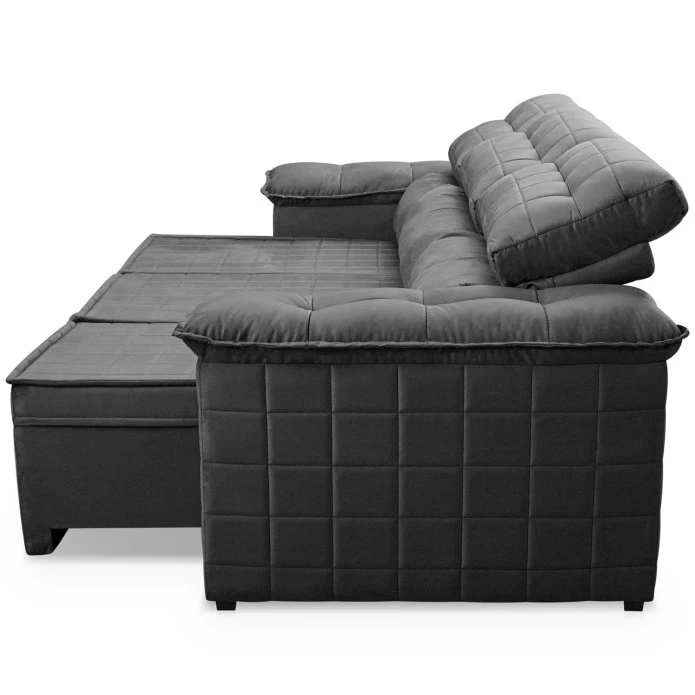 Sofá Retrátil Reclinável 4 lugares com molas 2,30m Quantum Suede Velut Cinza - King House
