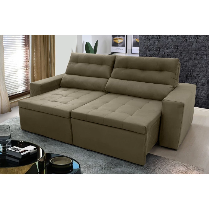 Sofá Retrátil Reclinável Arizona Suede Velut Molas no Assento - King House